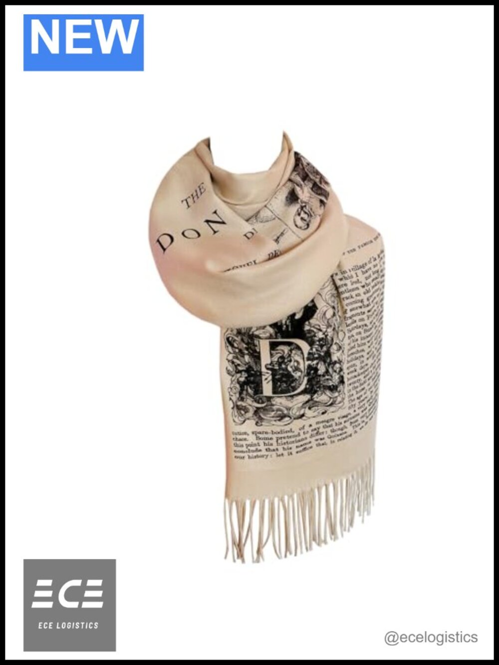 New Don Quixote Literary Acrylic Shawl Wrap Scarf 72x28 Book Lover Gift